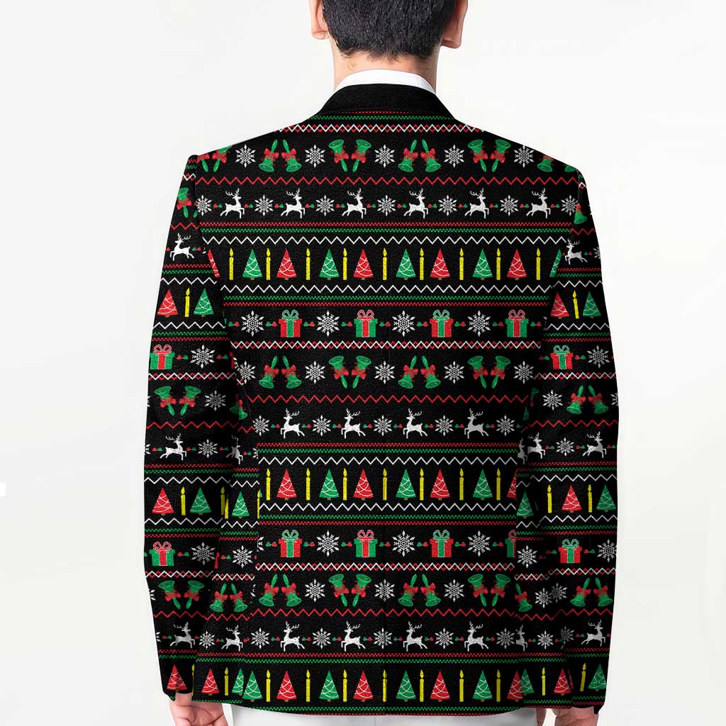 Gift For Merry Christmas Blazer with Santa Claus and Holiday Icons Pattern - undefined