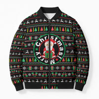 Gift For Merry Christmas Bomber Puffer Jacket with Santa Claus and Holiday Icons Pattern - Wonder Print Shop