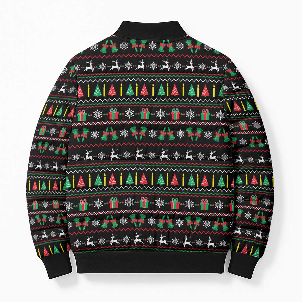 Gift For Merry Christmas Bomber Puffer Jacket with Santa Claus and Holiday Icons Pattern - Wonder Print Shop