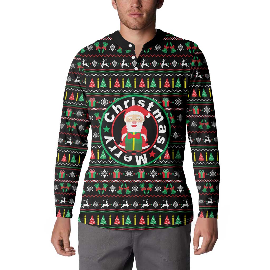 Gift For Merry Christmas Button Sweatshirt with Santa Claus and Holiday Icons Pattern - Wonder Print Shop