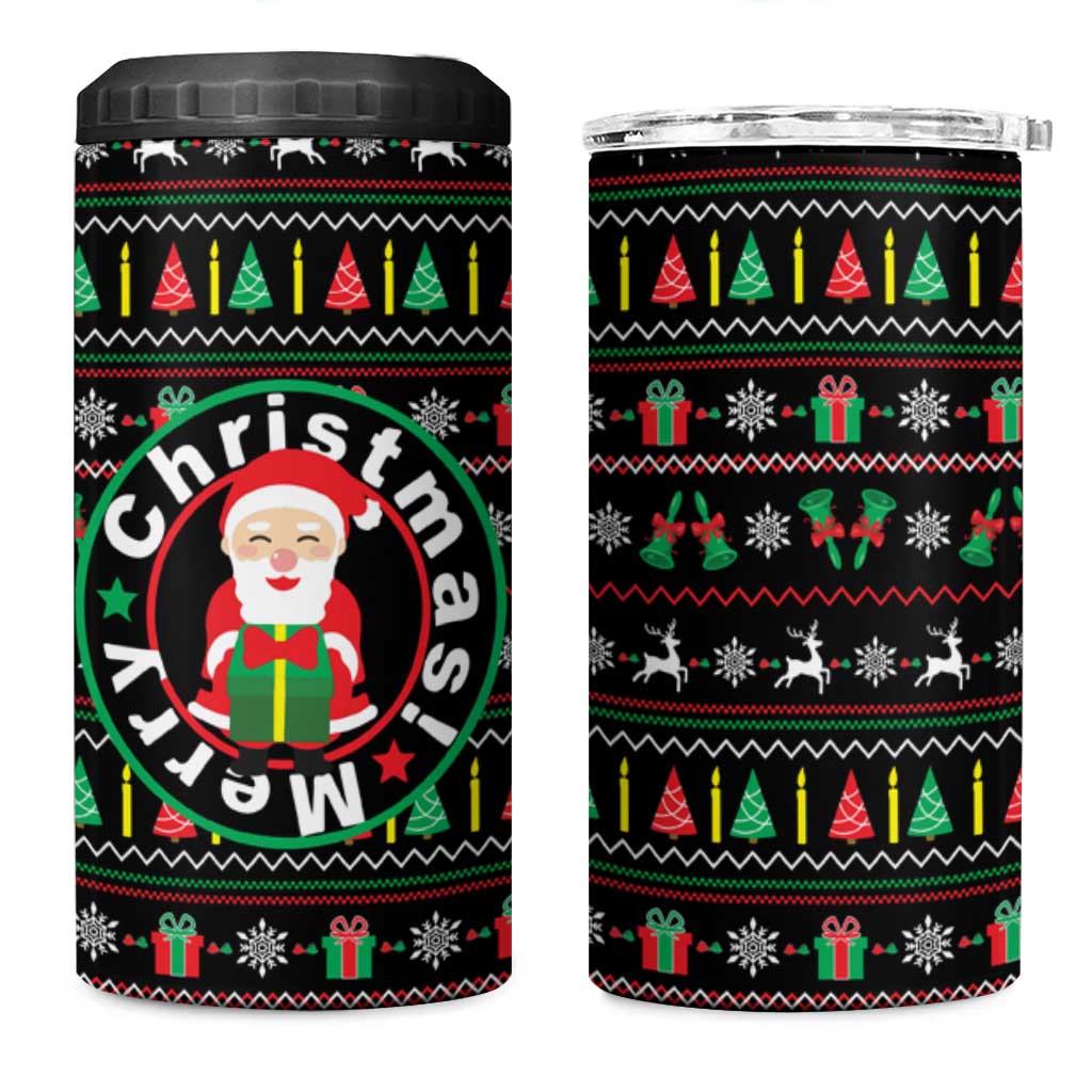 Gift For Merry Christmas 4 in 1 Can Cooler Tumbler with Santa Claus and Holiday Icons Pattern - Wonder Print Shop