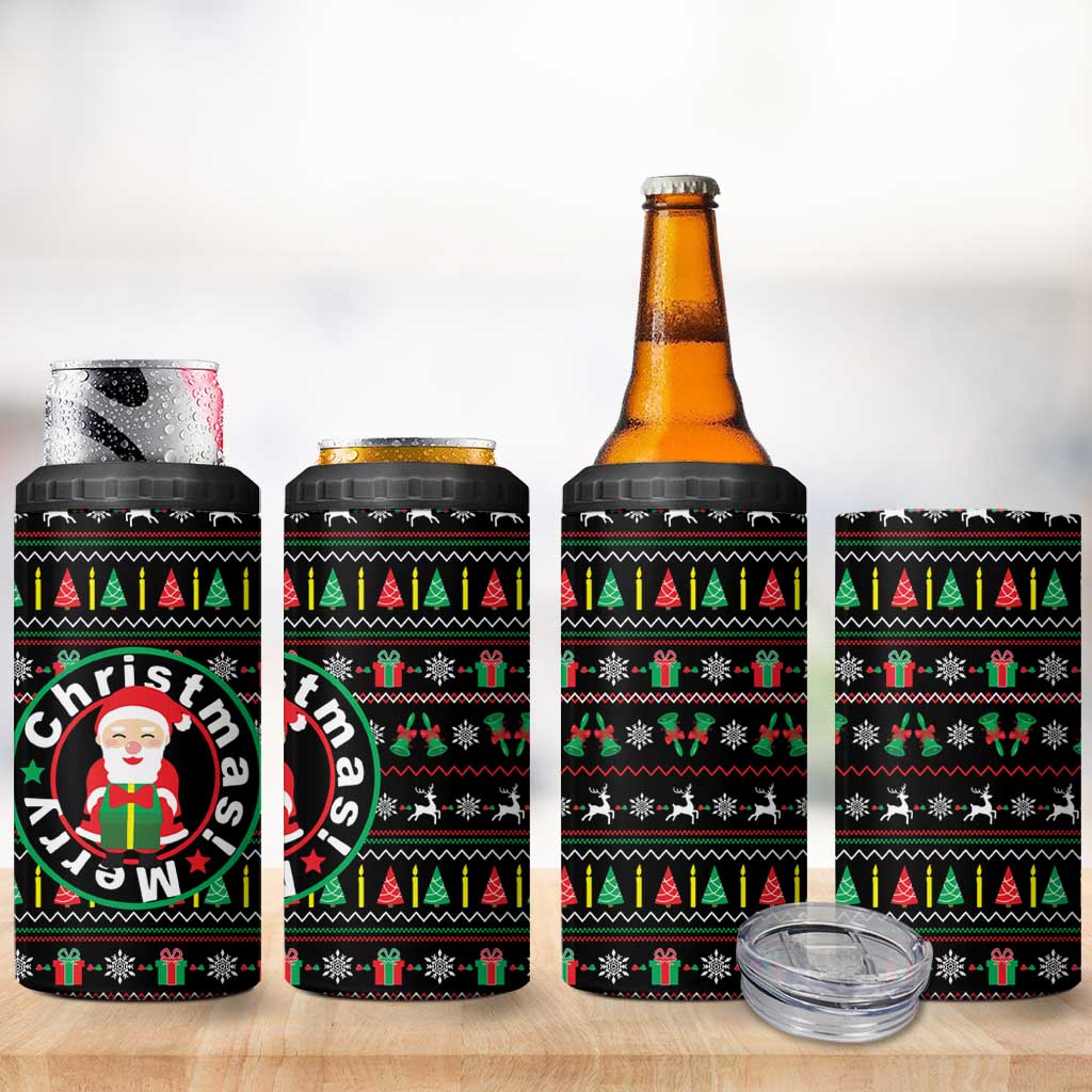 Gift For Merry Christmas 4 in 1 Can Cooler Tumbler with Santa Claus and Holiday Icons Pattern - Wonder Print Shop