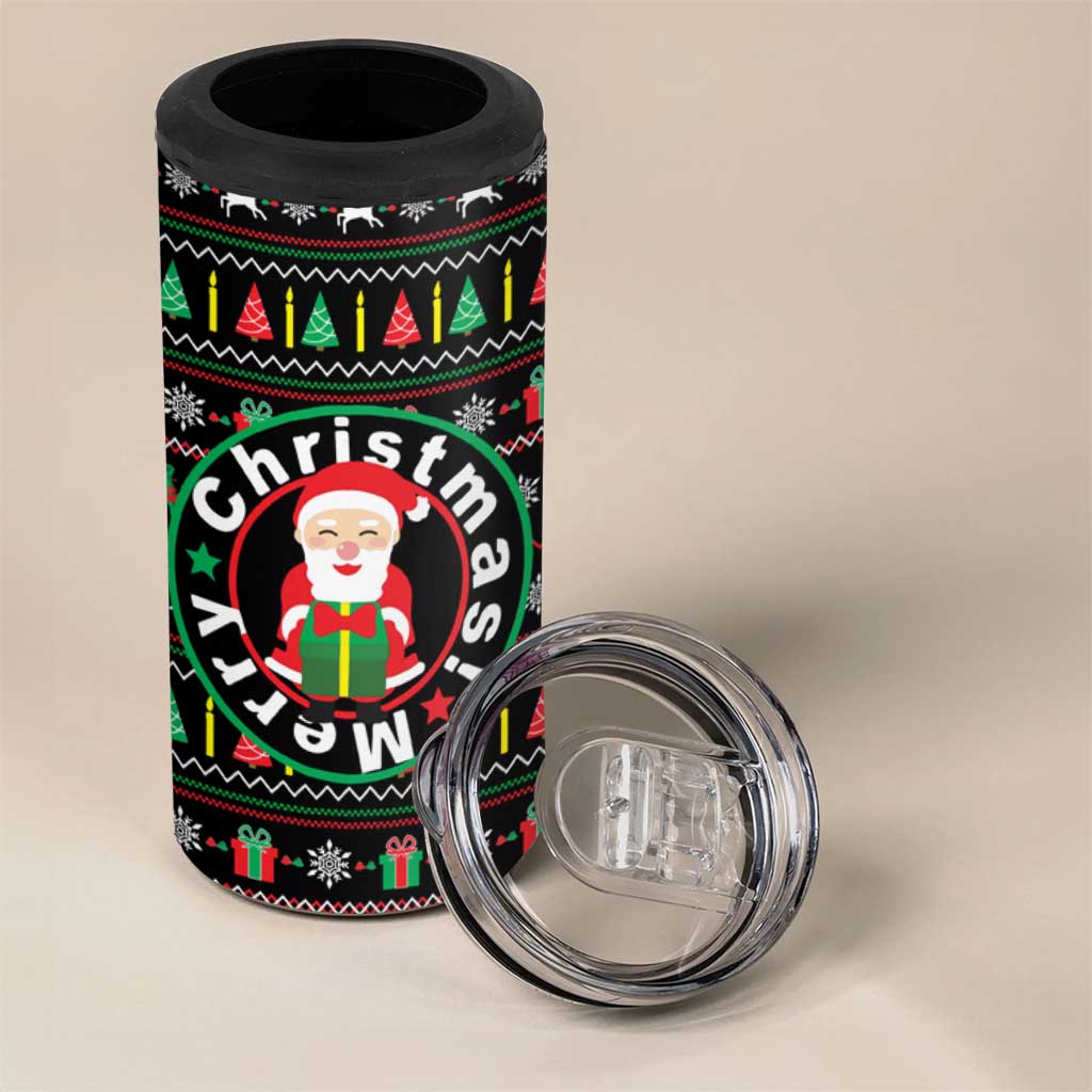 Gift For Merry Christmas 4 in 1 Can Cooler Tumbler with Santa Claus and Holiday Icons Pattern - Wonder Print Shop