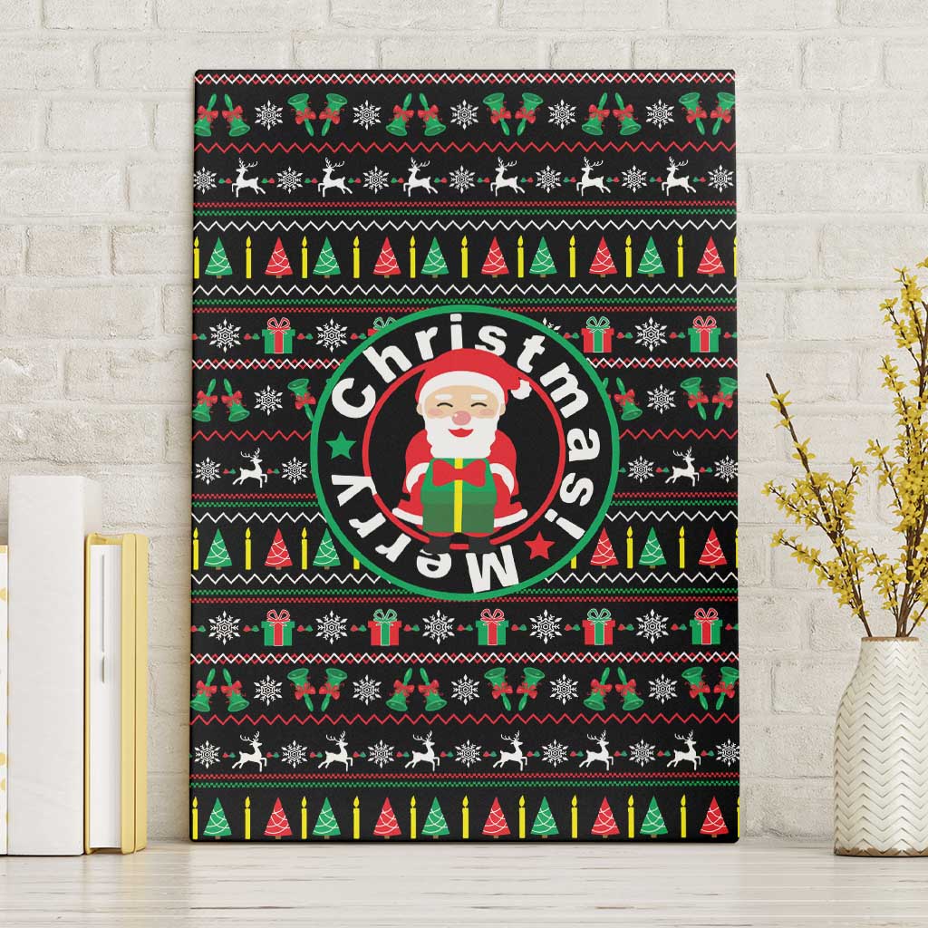 Gift For Merry Christmas Canvas Wall Art with Santa Claus and Holiday Icons Pattern - Wonder Print Shop
