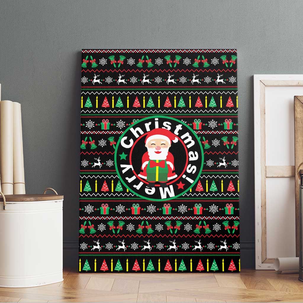 Gift For Merry Christmas Canvas Wall Art with Santa Claus and Holiday Icons Pattern - Wonder Print Shop