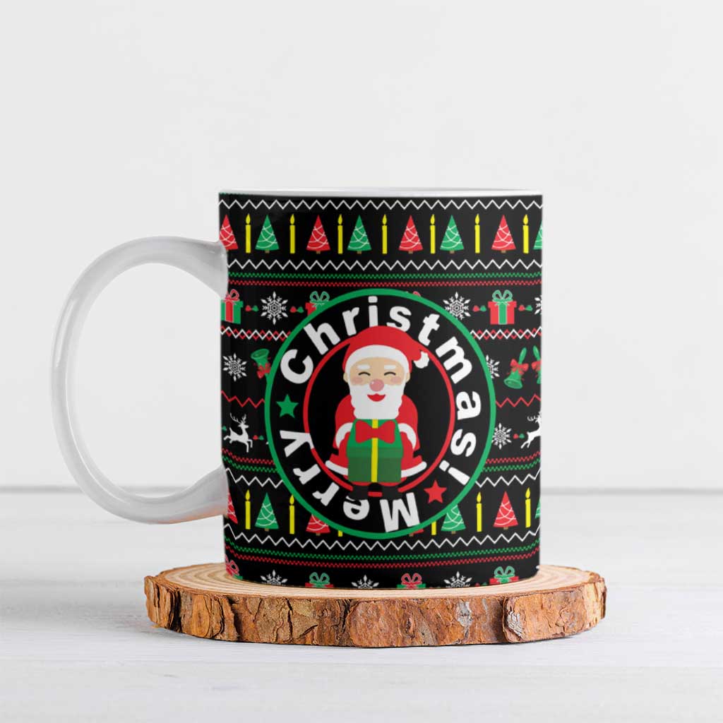 Gift For Merry Christmas Ceramic Mug with Santa Claus and Holiday Icons Pattern - Wonder Print Shop