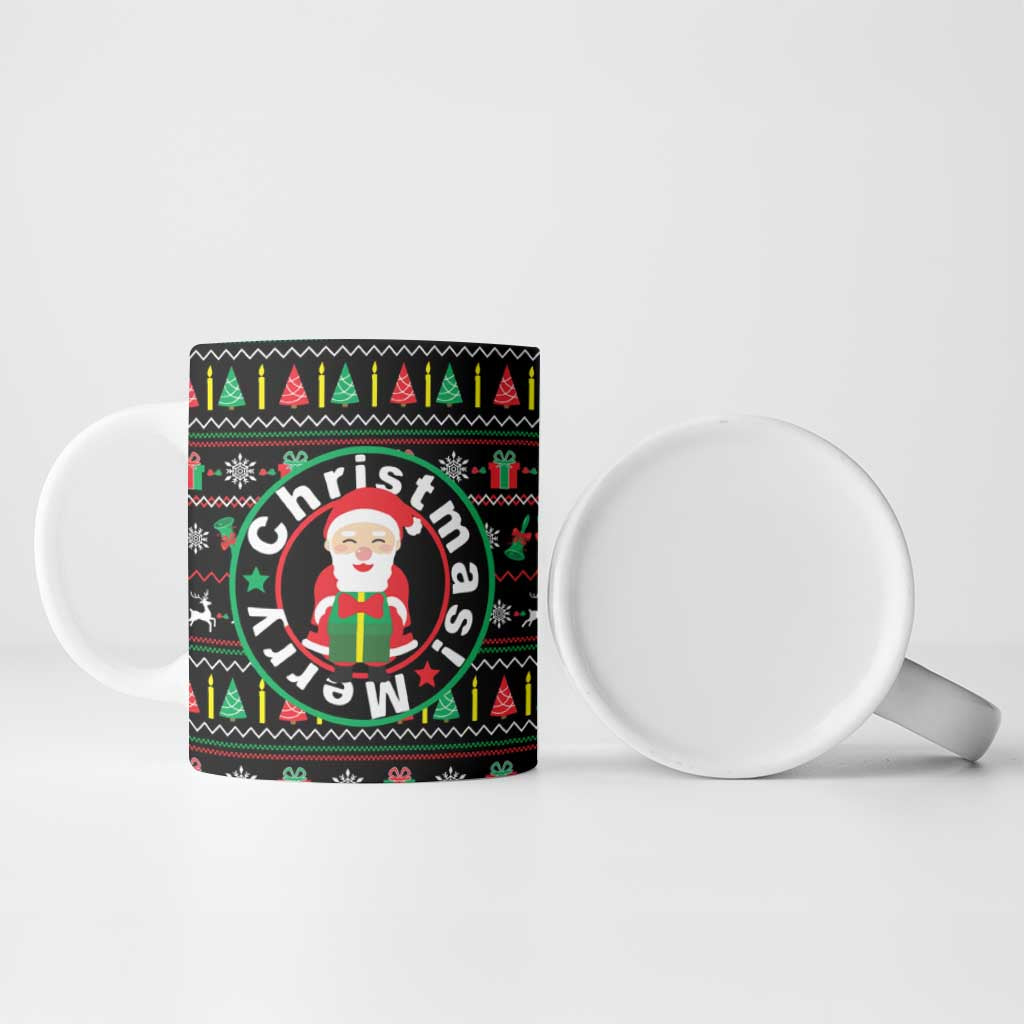 Gift For Merry Christmas Ceramic Mug with Santa Claus and Holiday Icons Pattern - Wonder Print Shop