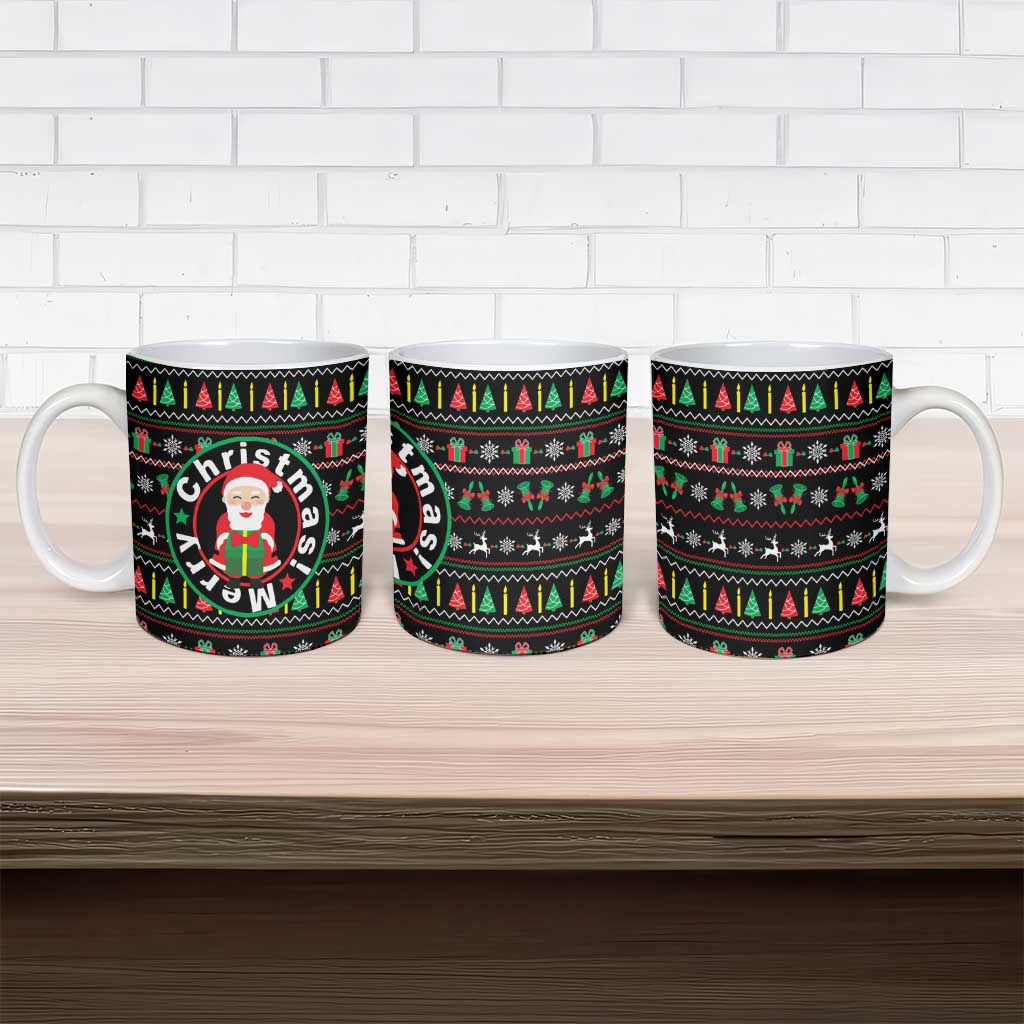 Gift For Merry Christmas Ceramic Mug with Santa Claus and Holiday Icons Pattern - Wonder Print Shop
