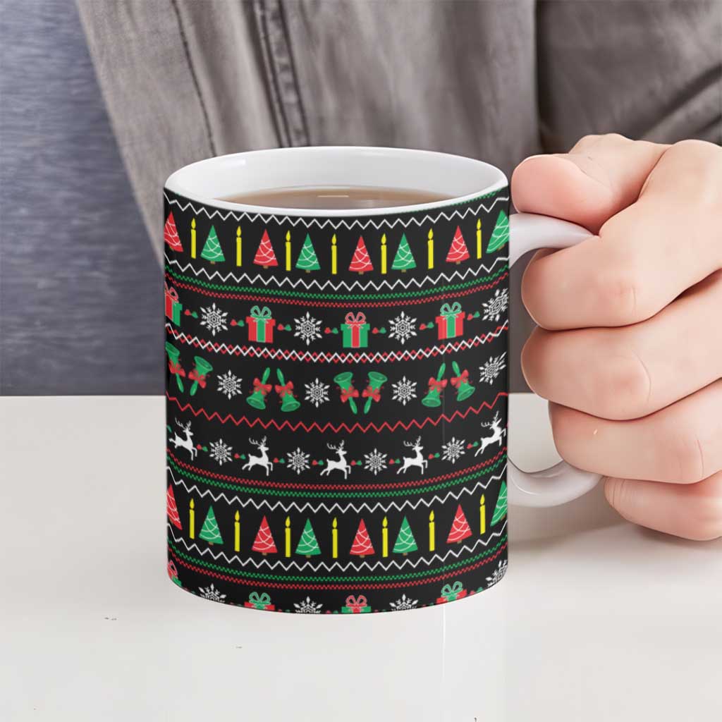 Gift For Merry Christmas Ceramic Mug with Santa Claus and Holiday Icons Pattern - Wonder Print Shop