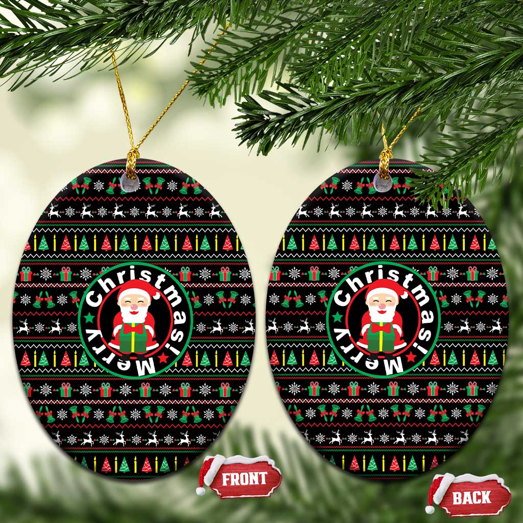 Gift For Merry Christmas Ceramic Ornament with Santa Claus and Holiday Icons Pattern - Wonder Print Shop