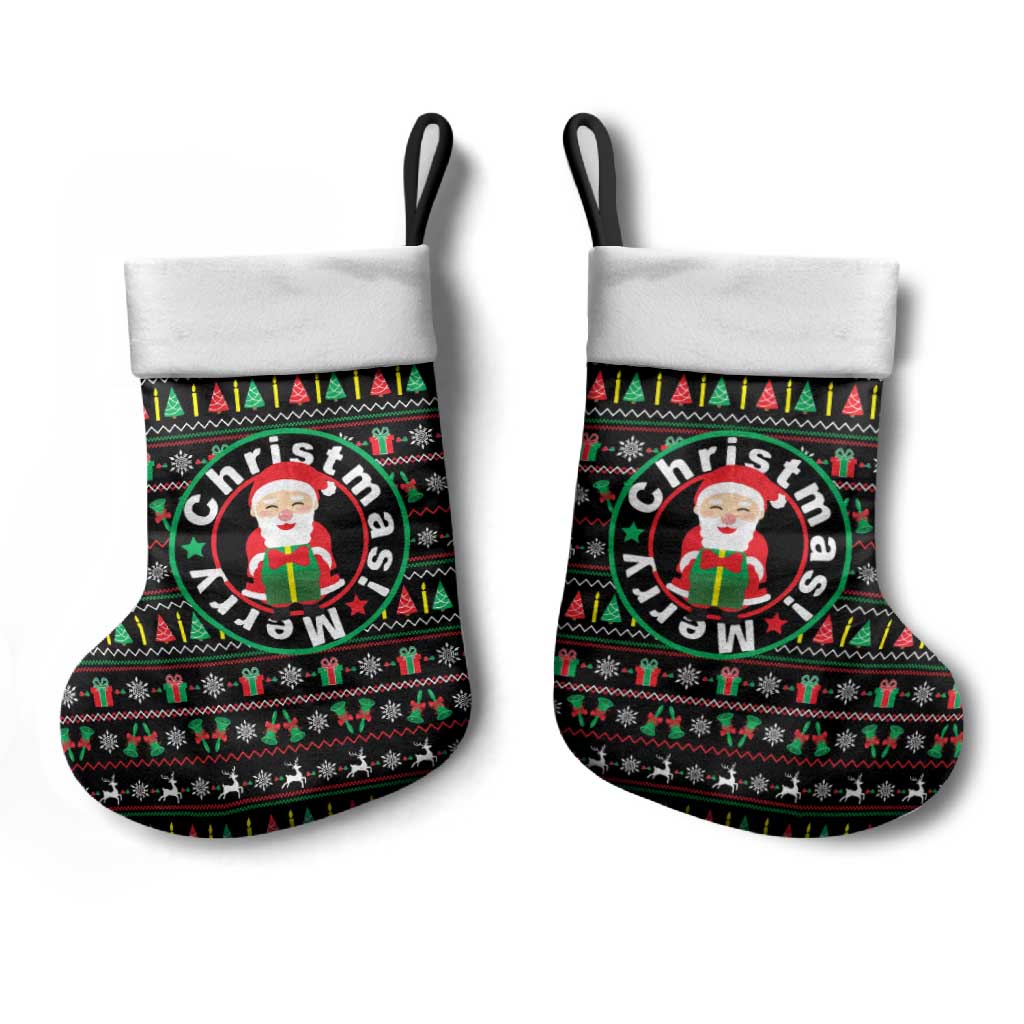 Gift For Merry Christmas Stocking with Santa Claus and Holiday Icons Pattern - Wonder Print Shop