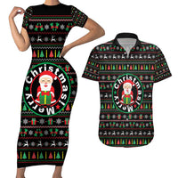 Gift For Merry Christmas Couples Matching Short Sleeve Bodycon Dress and Hawaiian Shirt with Santa Claus and Holiday Icons Pattern - undefined