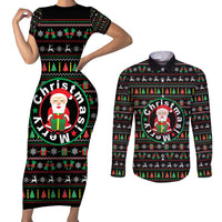 Gift For Merry Christmas Couples Matching Short Sleeve Bodycon Dress and Long Sleeve Button Shirt with Santa Claus and Holiday Icons Pattern - Wonder Print Shop