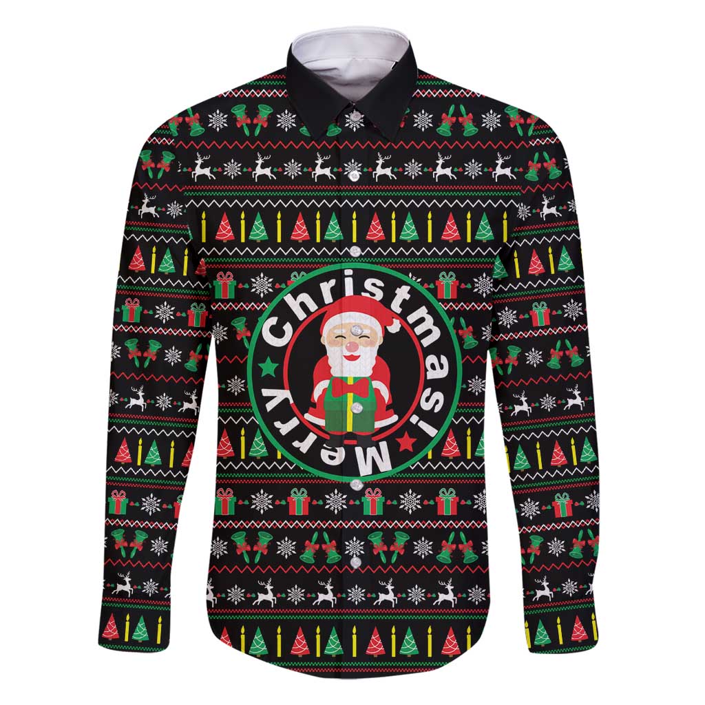 Gift For Merry Christmas Family Matching Long Sleeve Bodycon Dress and Hawaiian Shirt with Santa Claus and Holiday Icons Pattern - Wonder Print Shop