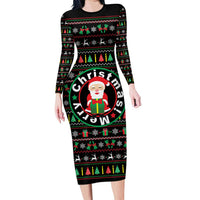 Gift For Merry Christmas Family Matching Long Sleeve Bodycon Dress and Hawaiian Shirt with Santa Claus and Holiday Icons Pattern - Wonder Print Shop