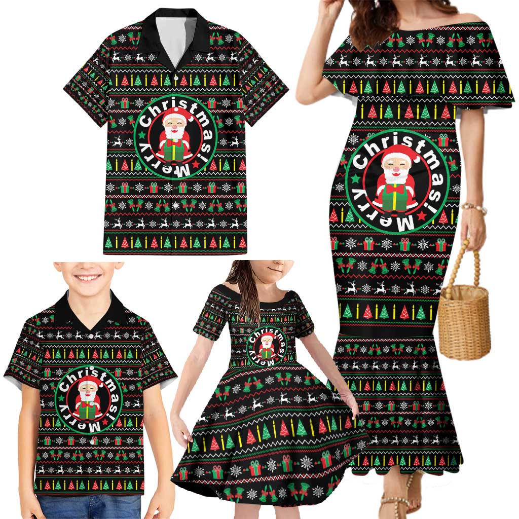 Gift For Merry Christmas Family Matching Mermaid Dress and Hawaiian Shirt with Santa Claus and Holiday Icons Pattern - Wonder Print Shop