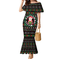 Gift For Merry Christmas Family Matching Mermaid Dress and Hawaiian Shirt with Santa Claus and Holiday Icons Pattern - Wonder Print Shop