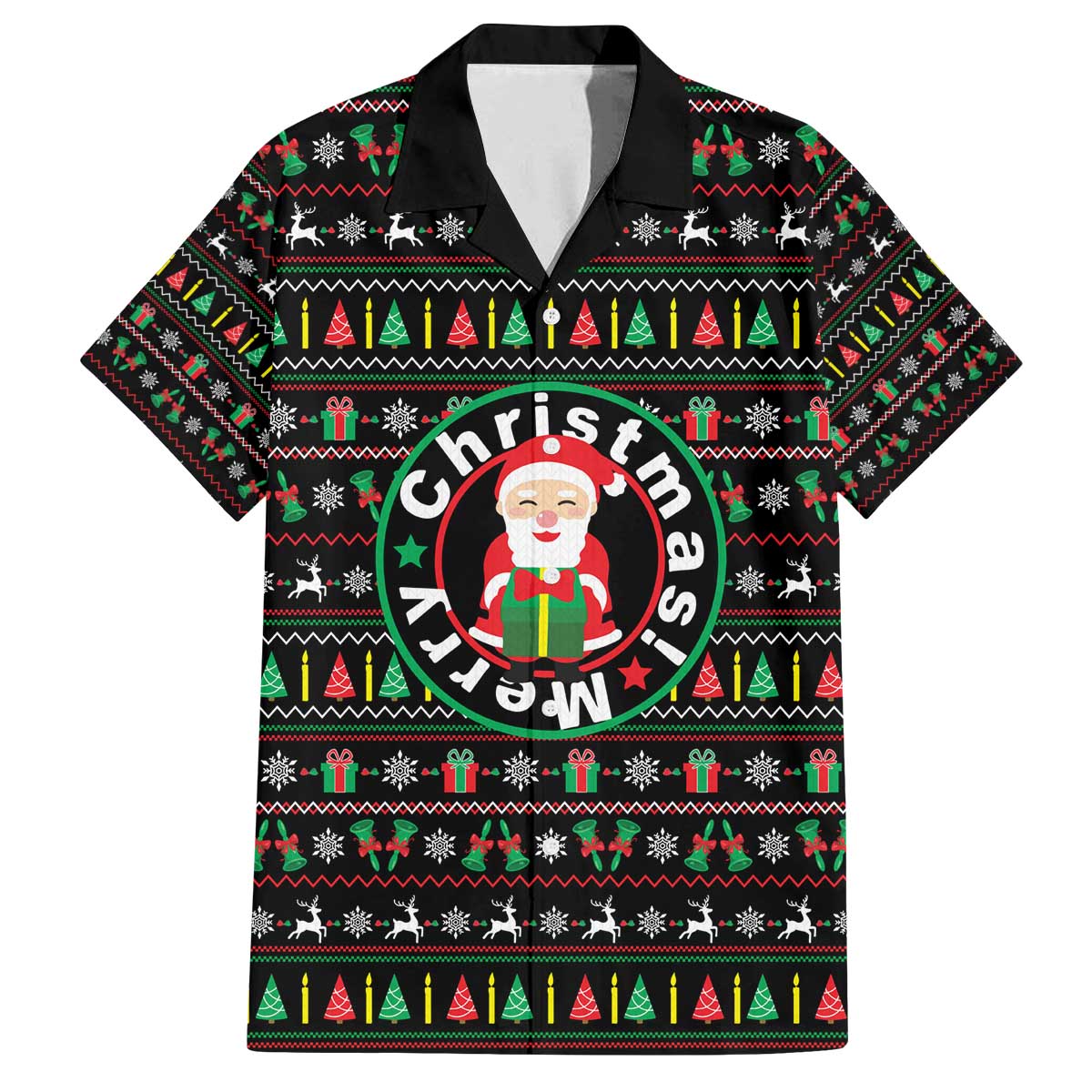 Gift For Merry Christmas Family Matching Off The Shoulder Long Sleeve Dress and Hawaiian Shirt with Santa Claus and Holiday Icons Pattern - Wonder Print Shop