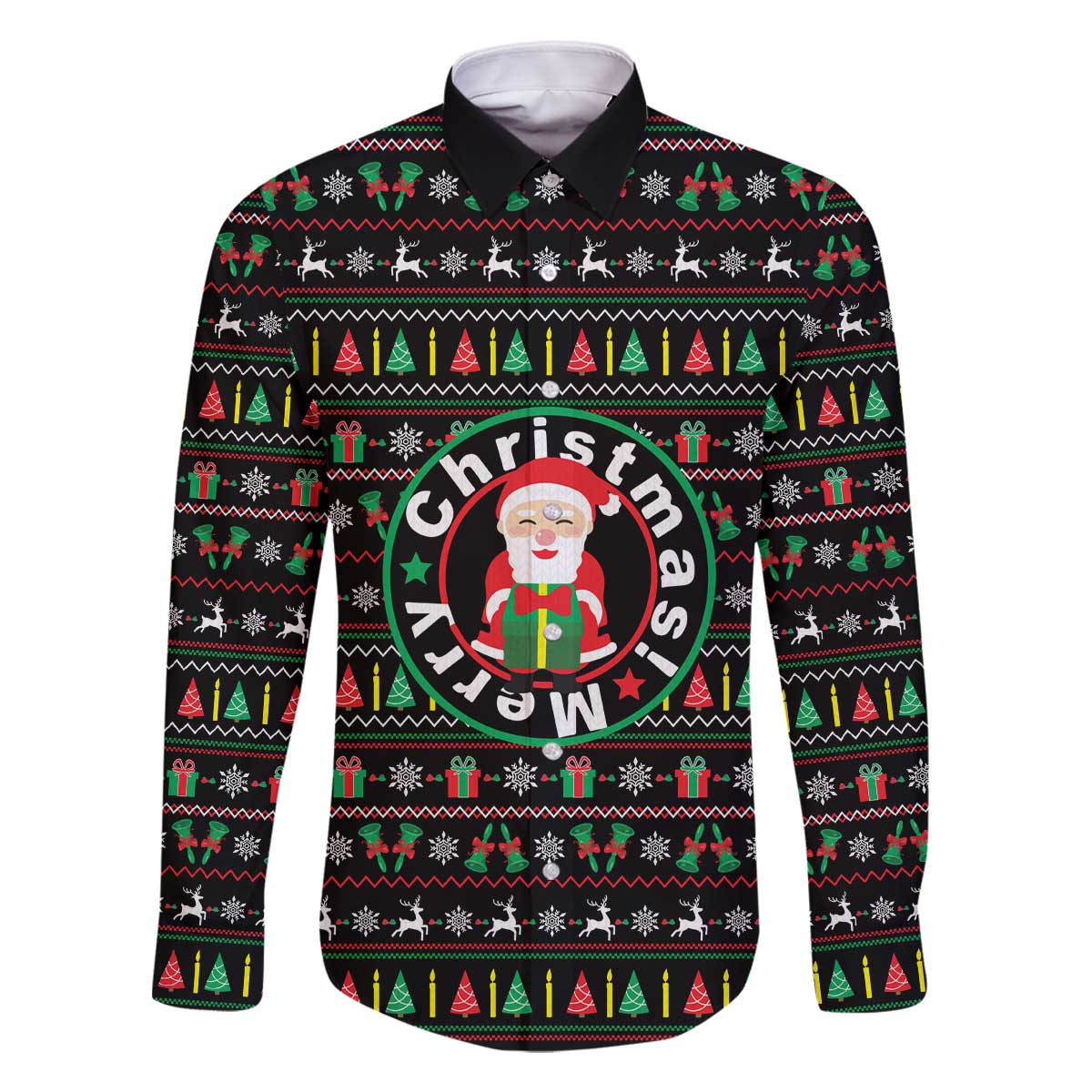 Gift For Merry Christmas Family Matching Off The Shoulder Long Sleeve Dress and Hawaiian Shirt with Santa Claus and Holiday Icons Pattern - Wonder Print Shop