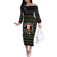 Gift For Merry Christmas Family Matching Off The Shoulder Long Sleeve Dress and Hawaiian Shirt with Santa Claus and Holiday Icons Pattern - Wonder Print Shop