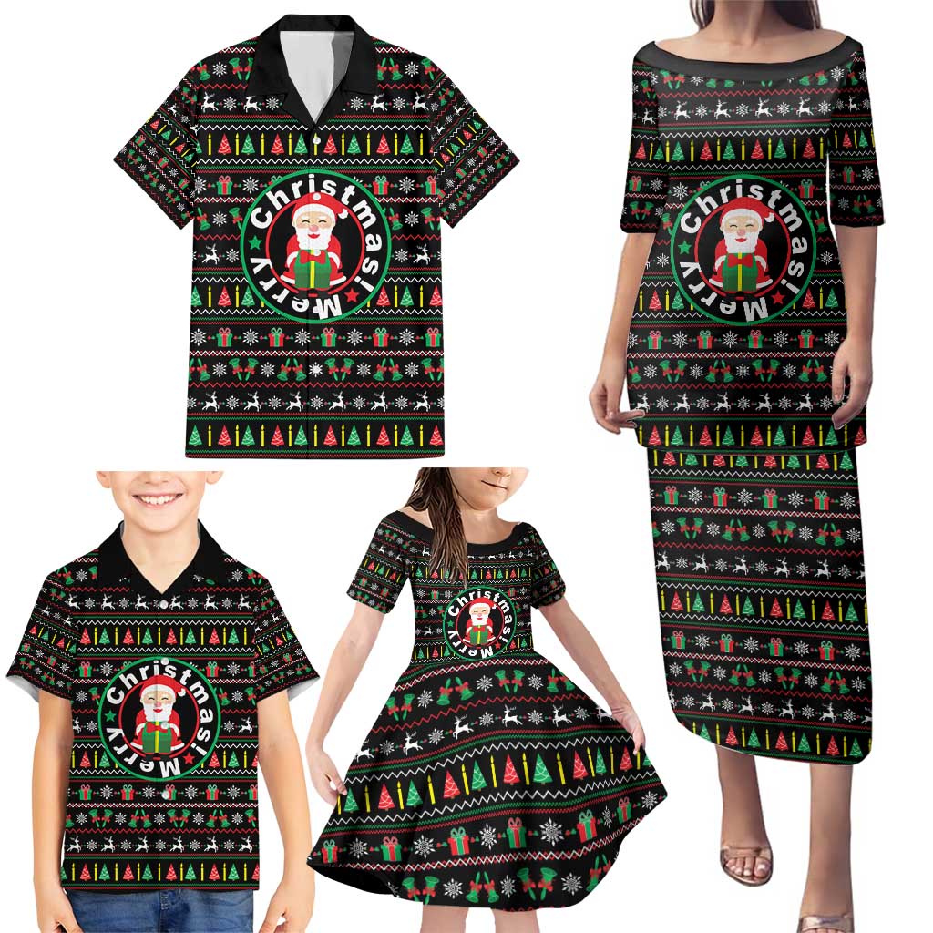 Gift For Merry Christmas Family Matching Puletasi and Hawaiian Shirt with Santa Claus and Holiday Icons Pattern - Wonder Print Shop