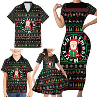 Gift For Merry Christmas Family Matching Short Sleeve Bodycon Dress and Hawaiian Shirt with Santa Claus and Holiday Icons Pattern - Wonder Print Shop