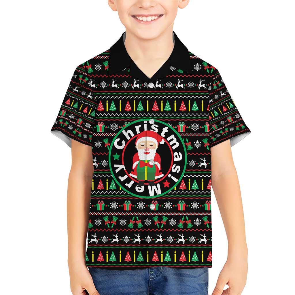 Gift For Merry Christmas Family Matching Short Sleeve Bodycon Dress and Hawaiian Shirt with Santa Claus and Holiday Icons Pattern - Wonder Print Shop