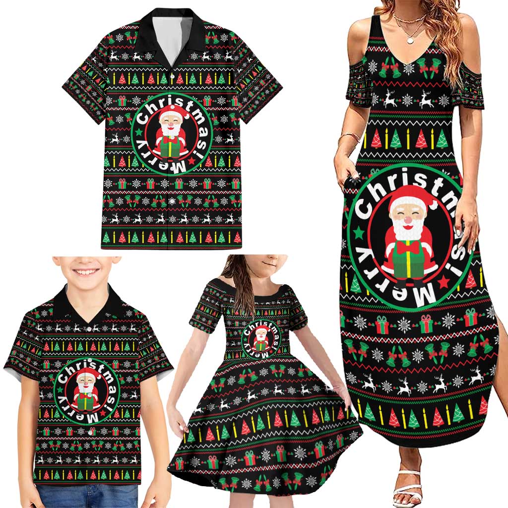 Gift For Merry Christmas Family Matching Summer Maxi Dress and Hawaiian Shirt with Santa Claus and Holiday Icons Pattern - Wonder Print Shop