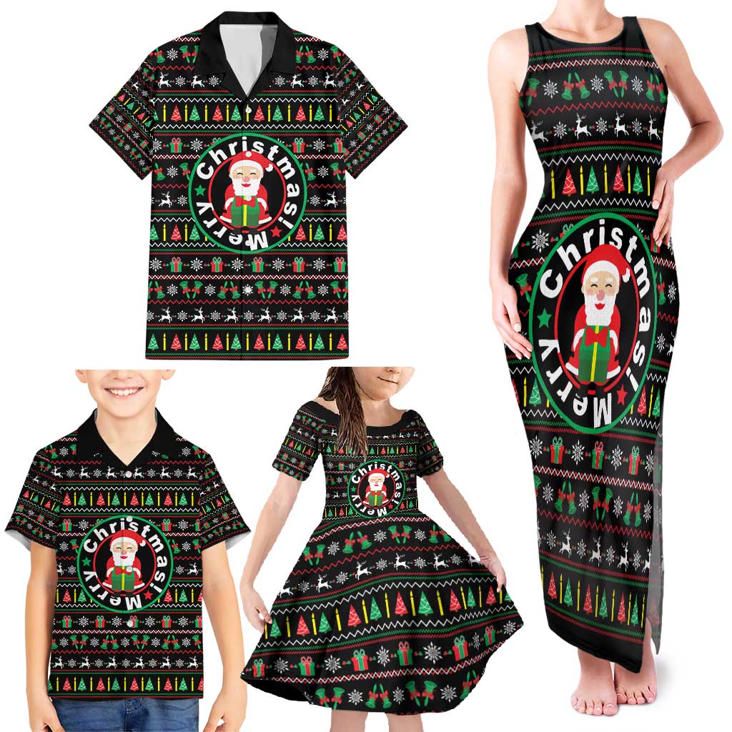 Gift For Merry Christmas Family Matching Tank Maxi Dress and Hawaiian Shirt with Santa Claus and Holiday Icons Pattern - Wonder Print Shop