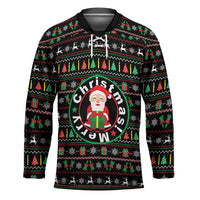 Gift For Merry Christmas Hockey Jersey with Santa Claus and Holiday Icons Pattern - Wonder Print Shop