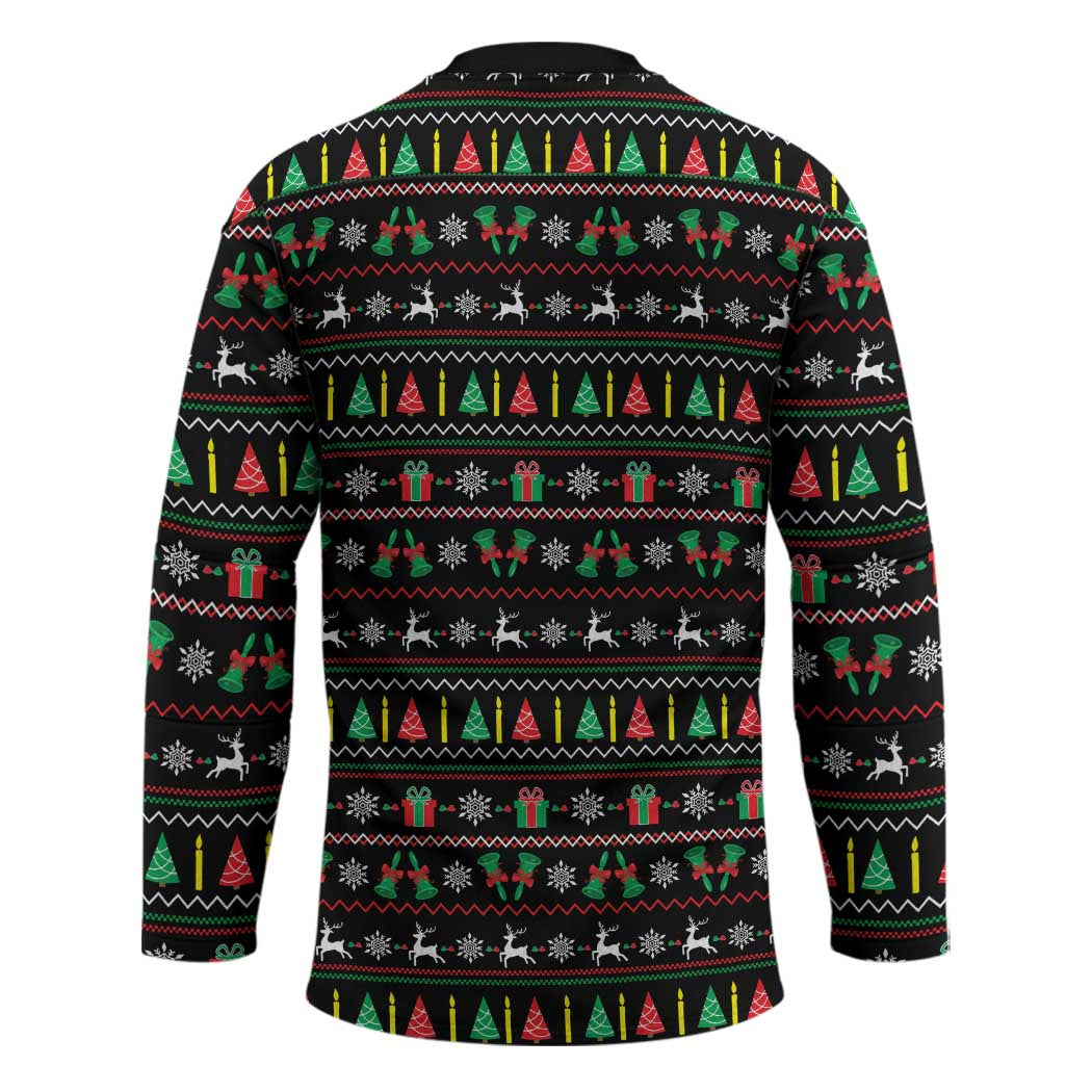 Gift For Merry Christmas Hockey Jersey with Santa Claus and Holiday Icons Pattern - Wonder Print Shop