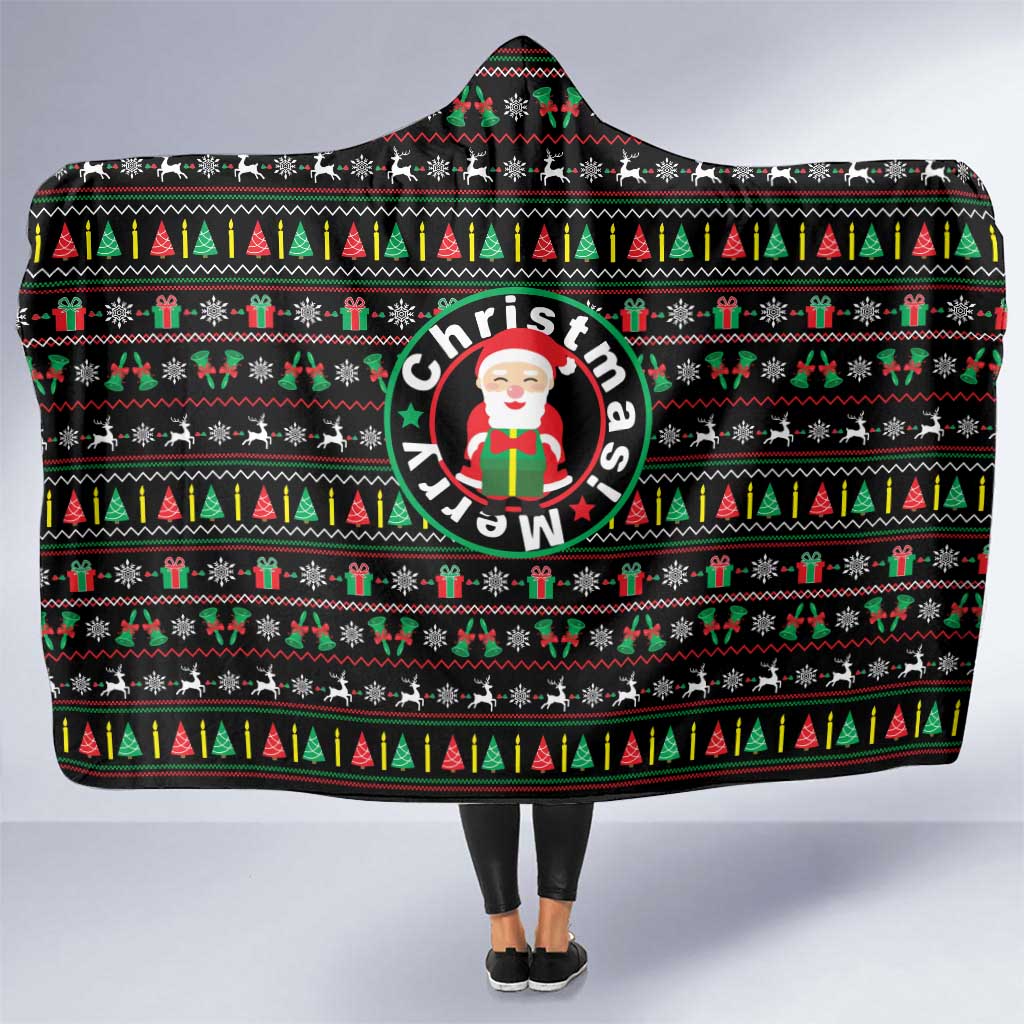 Gift For Merry Christmas Hooded Blanket with Santa Claus and Holiday Icons Pattern - Wonder Print Shop