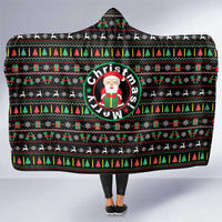 Gift For Merry Christmas Hooded Blanket with Santa Claus and Holiday Icons Pattern - Wonder Print Shop