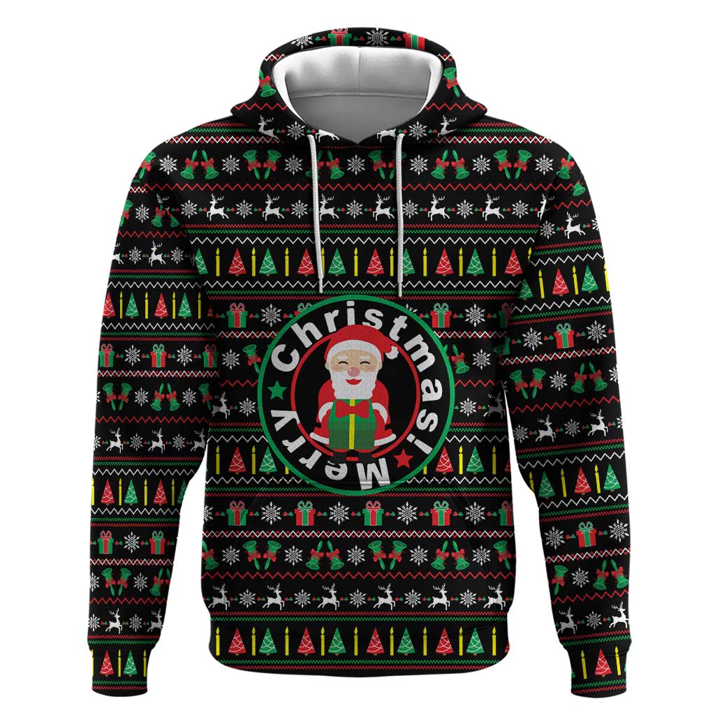 Gift For Merry Christmas Hoodie with Santa Claus and Holiday Icons Pattern - Wonder Print Shop