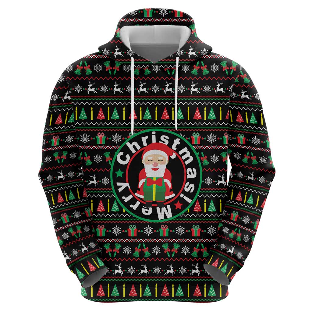 Gift For Merry Christmas Hoodie with Santa Claus and Holiday Icons Pattern - Wonder Print Shop