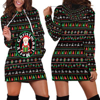 Gift For Merry Christmas Hoodie Dress with Santa Claus and Holiday Icons Pattern - Wonder Print Shop