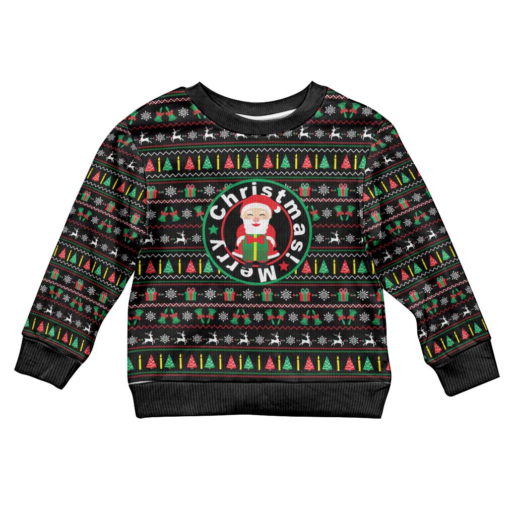 Gift For Merry Christmas Kid Ugly Christmas Sweater with Santa Claus and Holiday Icons Pattern - Wonder Print Shop