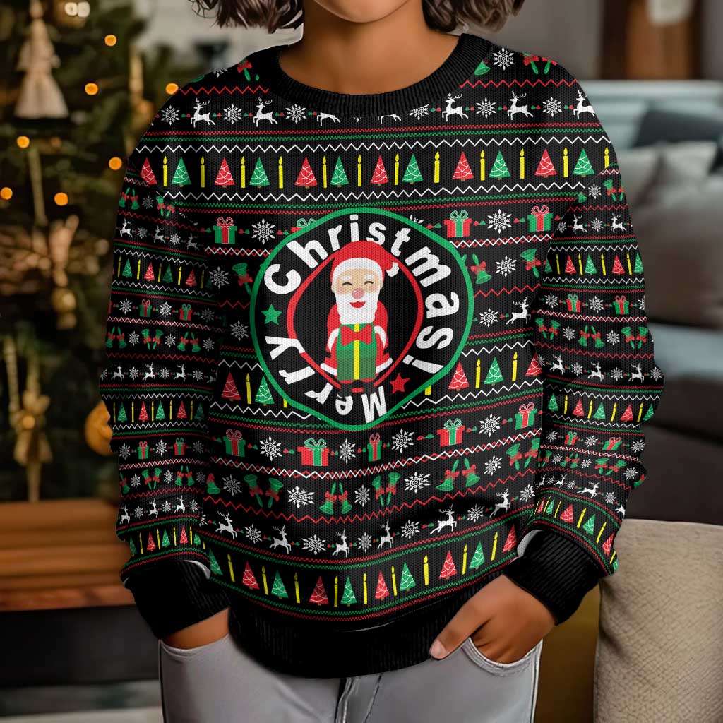 Gift For Merry Christmas Kid Ugly Christmas Sweater with Santa Claus and Holiday Icons Pattern - Wonder Print Shop