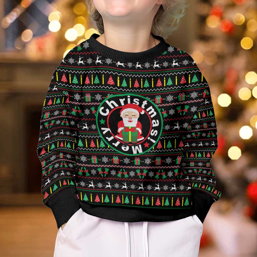 Gift For Merry Christmas Kid Ugly Christmas Sweater with Santa Claus and Holiday Icons Pattern - Wonder Print Shop