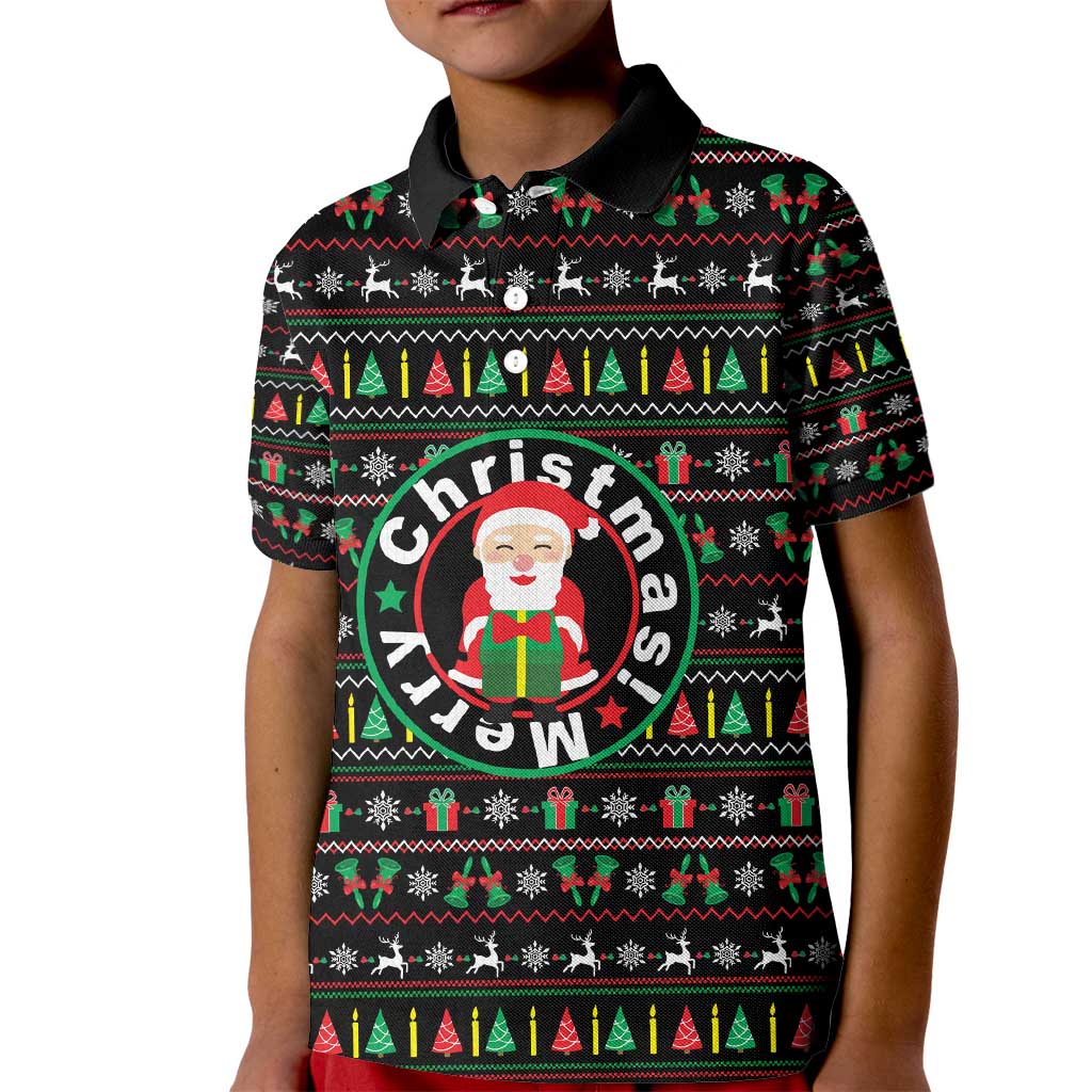 Gift For Merry Christmas Kid Polo Shirt with Santa Claus and Holiday Icons Pattern - Wonder Print Shop