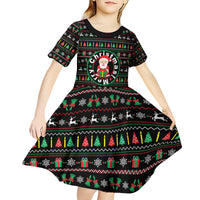 Gift For Merry Christmas Kid Short Sleeve Dress with Santa Claus and Holiday Icons Pattern - Wonder Print Shop