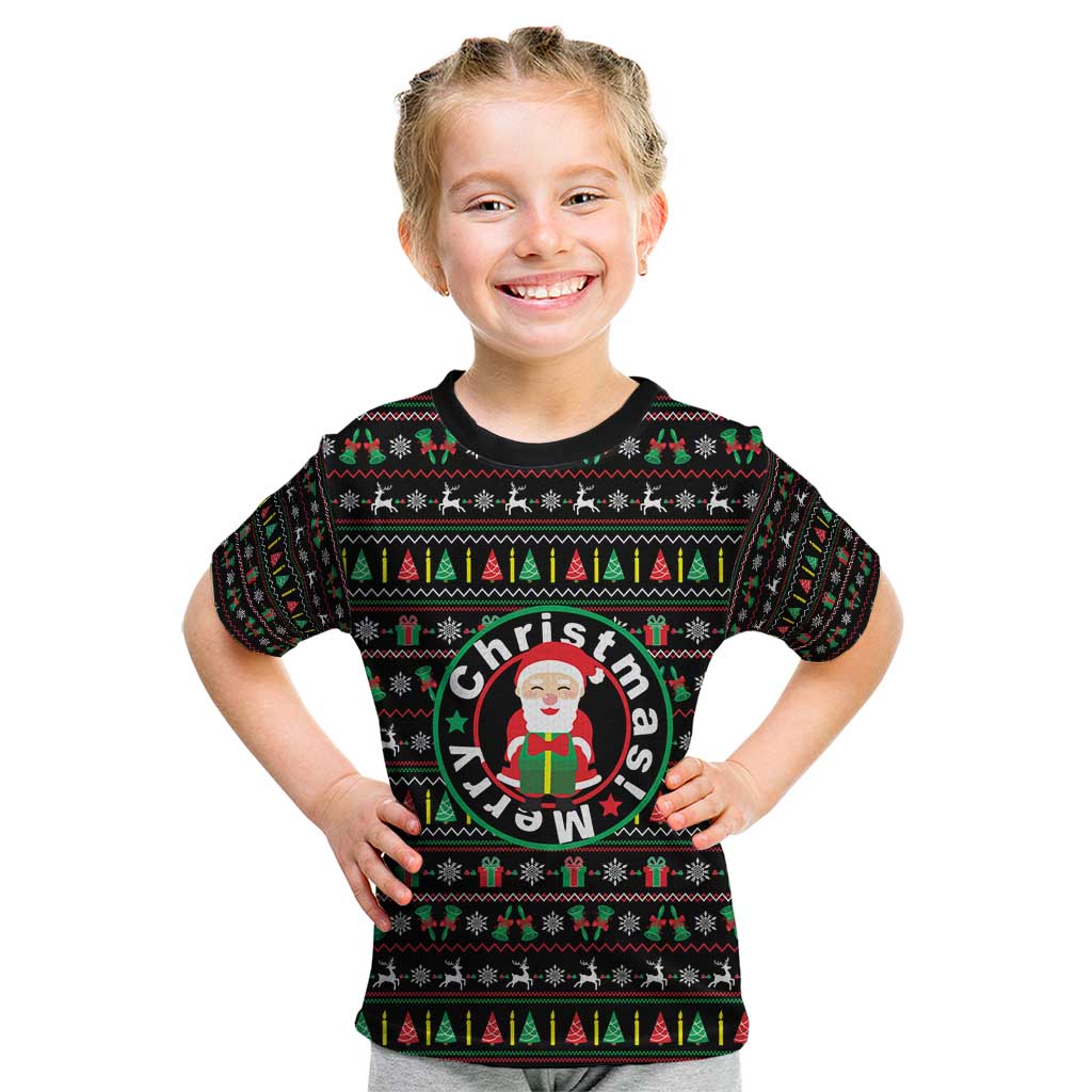 Gift For Merry Christmas Kid T Shirt with Santa Claus and Holiday Icons Pattern - Wonder Print Shop