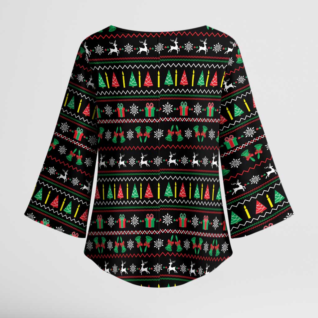 Gift For Merry Christmas Kimono Sleeve Blouse with Santa Claus and Holiday Icons Pattern - Wonder Print Shop