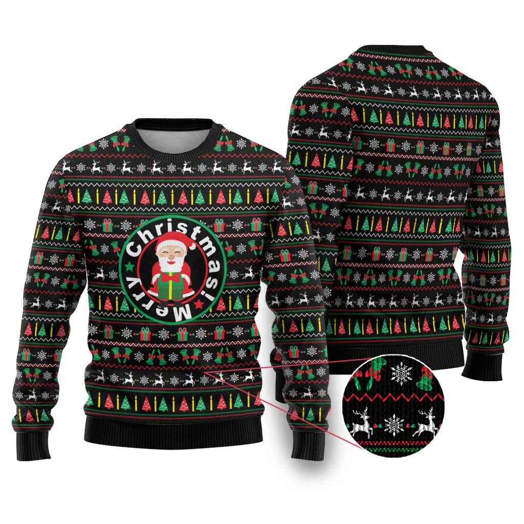 Gift For Merry Christmas Ugly Christmas Sweater with Santa Claus and Holiday Icons Pattern - Wonder Print Shop