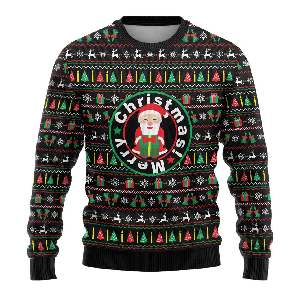 Gift For Merry Christmas Ugly Christmas Sweater with Santa Claus and Holiday Icons Pattern - Wonder Print Shop