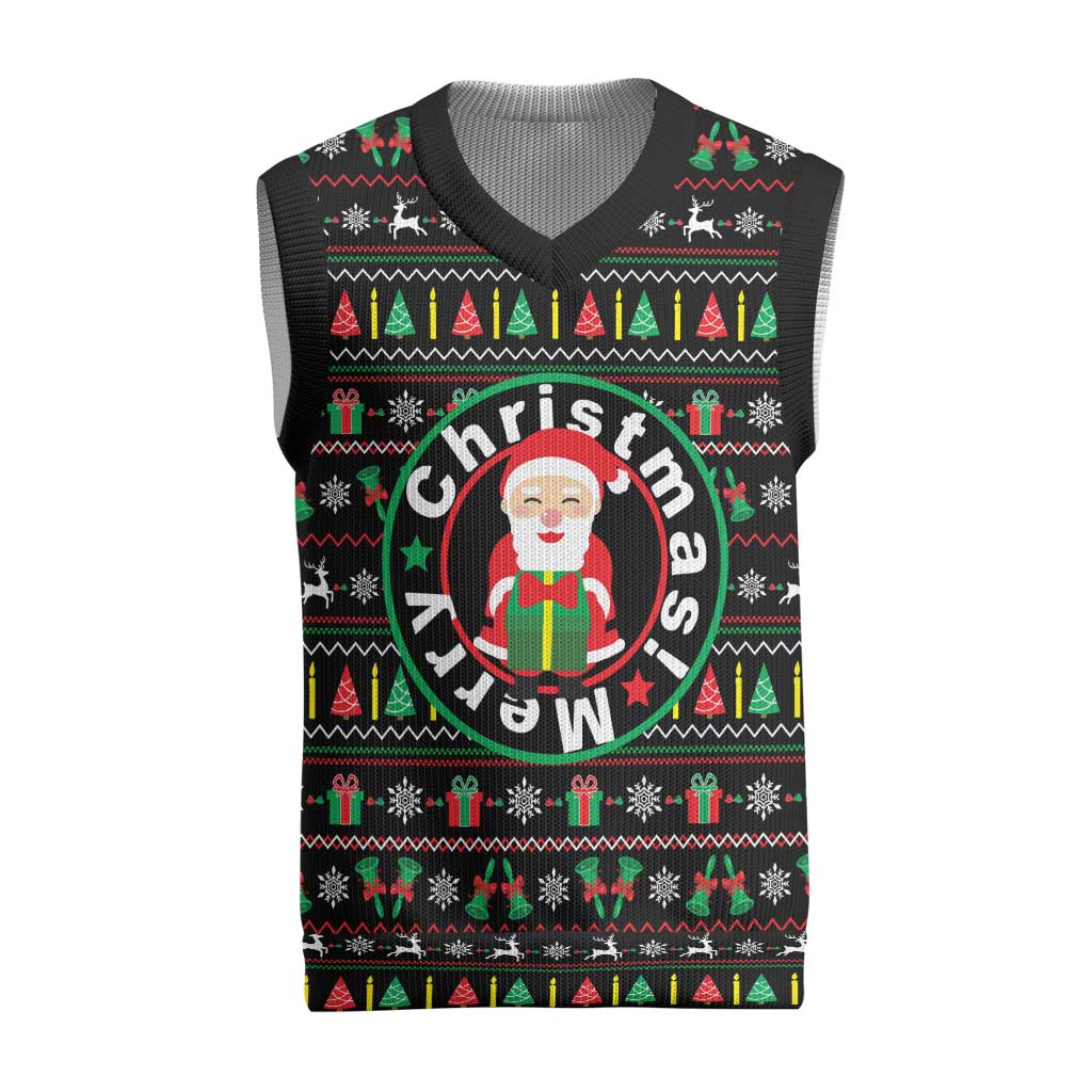 Gift For Merry Christmas Knitted V-Neck Vest with Santa Claus and Holiday Icons Pattern - Wonder Print Shop