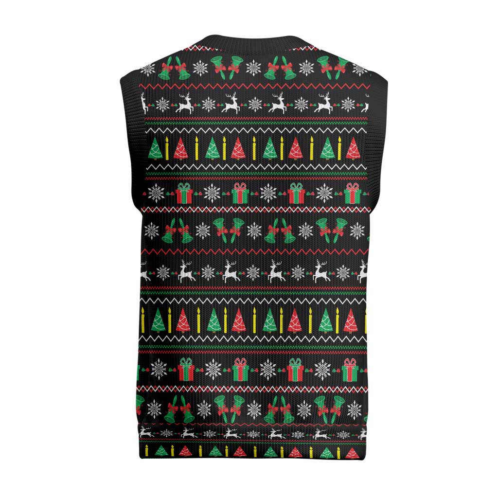 Gift For Merry Christmas Knitted V-Neck Vest with Santa Claus and Holiday Icons Pattern - Wonder Print Shop