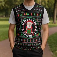 Gift For Merry Christmas Knitted V-Neck Vest with Santa Claus and Holiday Icons Pattern - Wonder Print Shop