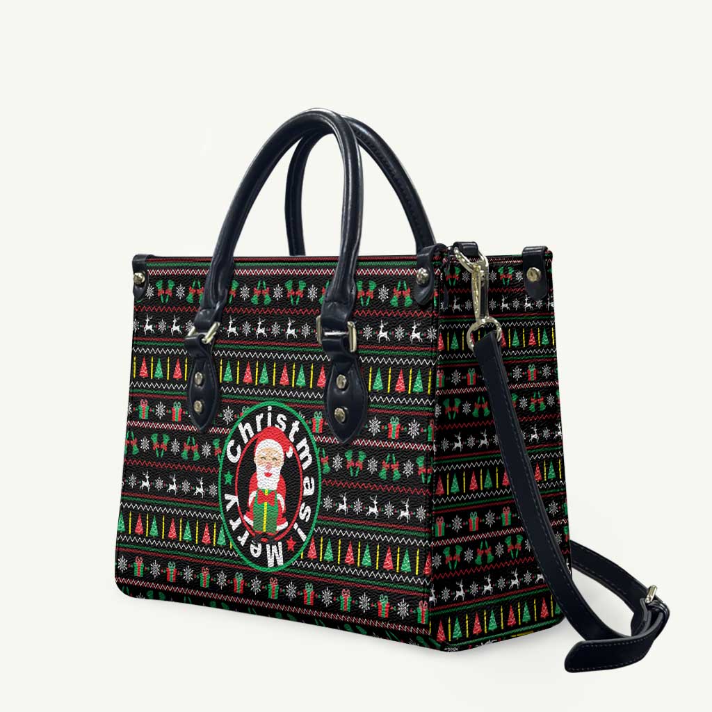 Gift For Merry Christmas Leather Bag with Santa Claus and Holiday Icons Pattern - Wonder Print Shop