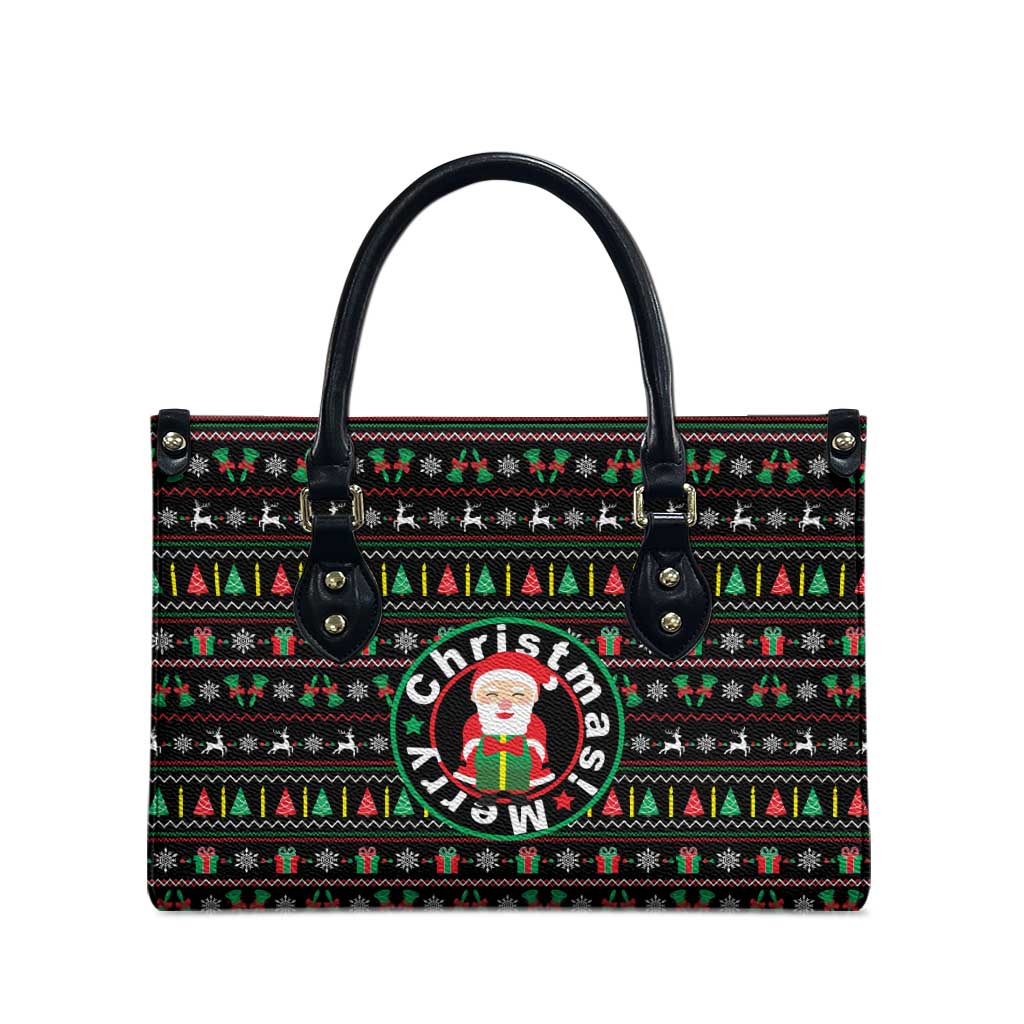 Gift For Merry Christmas Leather Bag with Santa Claus and Holiday Icons Pattern - Wonder Print Shop